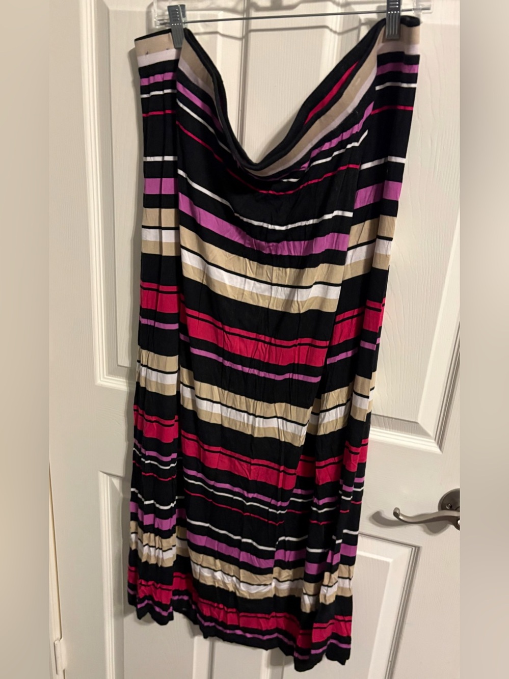 214- Avenue Striped Maxi Skirt in Black, Pink, Magenta & Tan